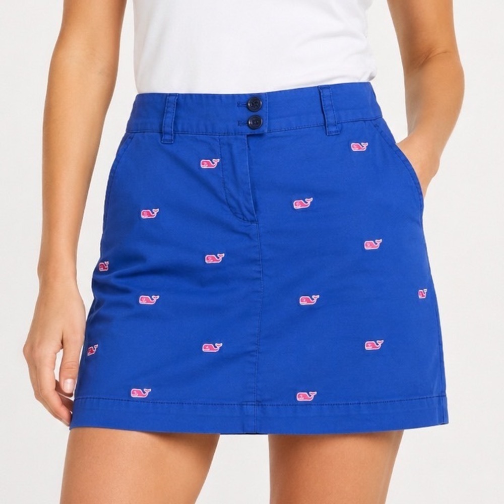 Vineyard Vines Womens Blue Pink Embroidered Whale Chino Mini Skirt Size 4
